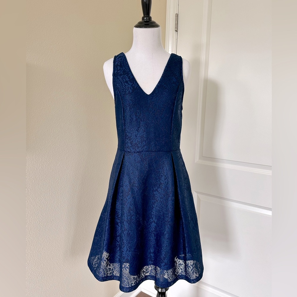 Francesca's Collections Blue A-Line V-Neck Mini Dress for Prom